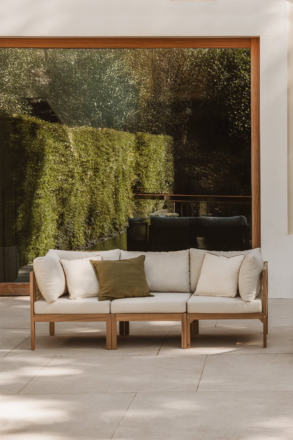 Acacia Wood Garden Sofa 3 Piece Modular With Armrests