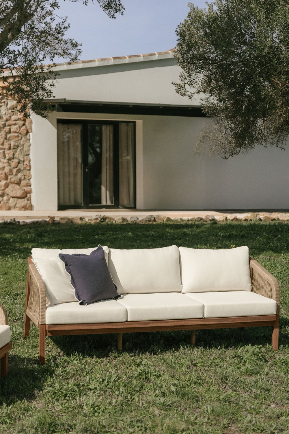 3 Seater Acacia Wood Garden Sofa With Cushions
