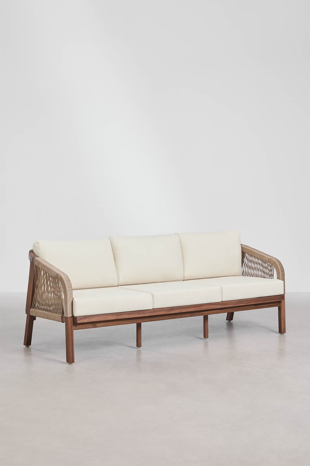 3 Seater Acacia Wood Garden Sofa With Cushions