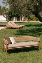 3 Seater Acacia Wood Synthetic Wicker Garden Sofa