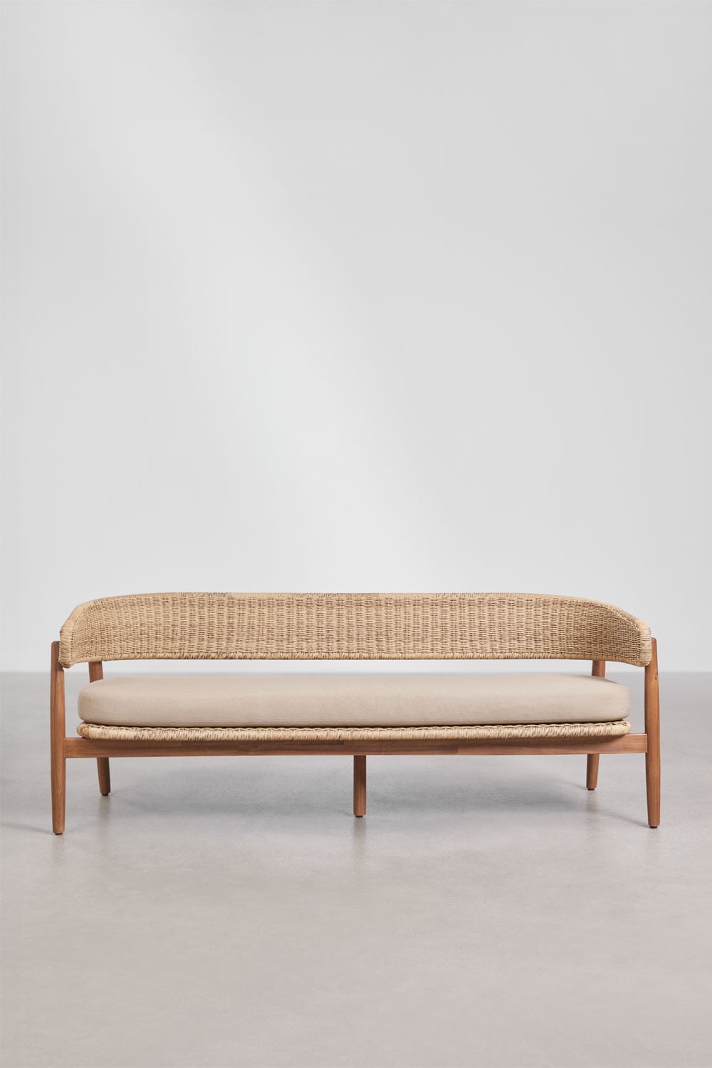 3 Seater Acacia Wood Synthetic Wicker Garden Sofa
