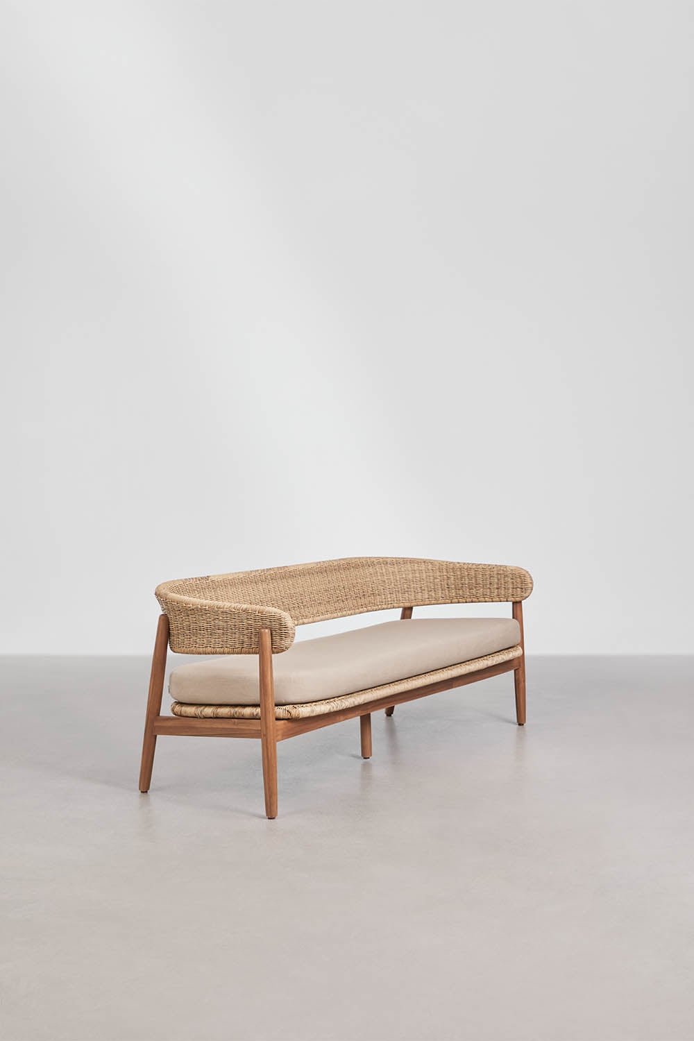 3 Seater Acacia Wood Synthetic Wicker Garden Sofa