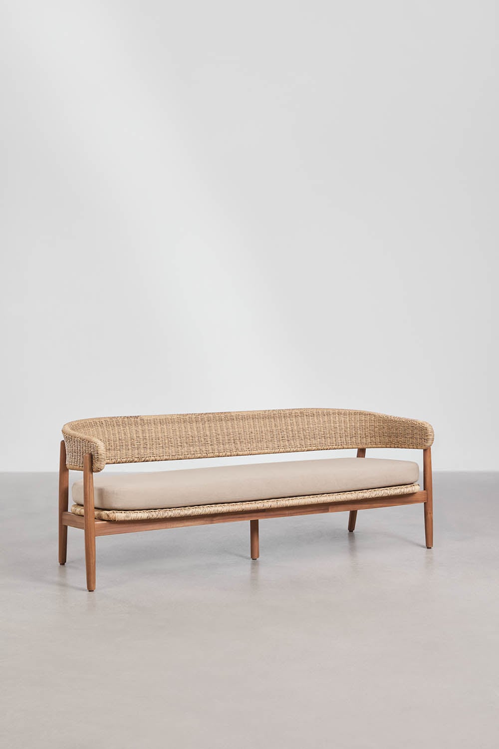 3 Seater Acacia Wood Synthetic Wicker Garden Sofa