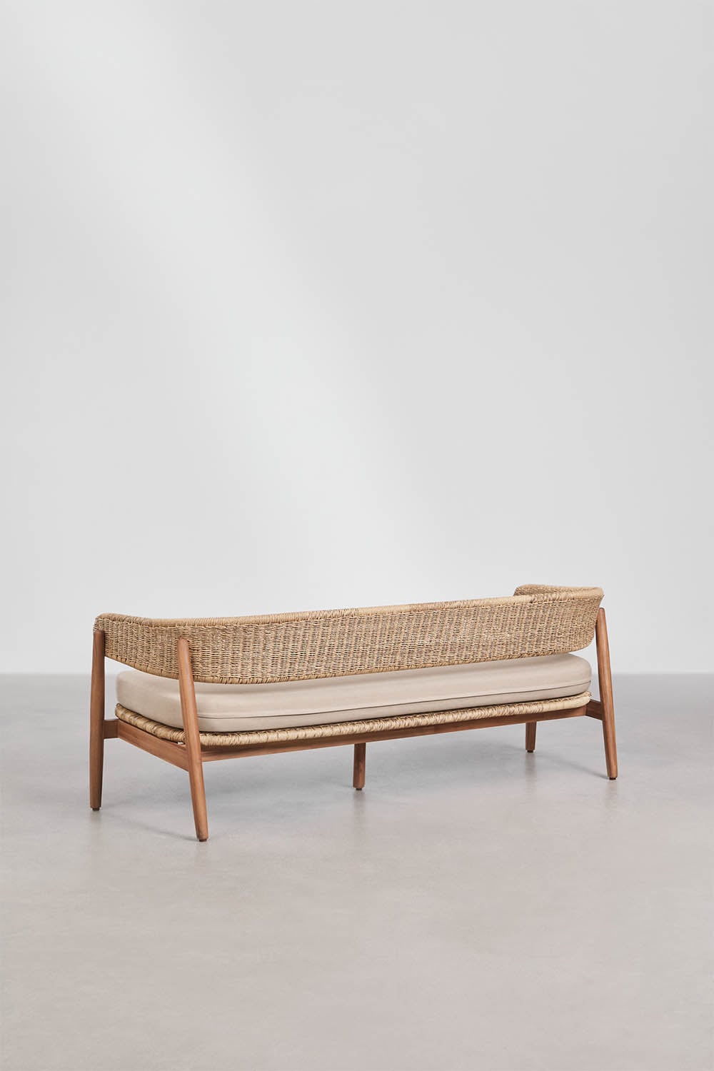 3 Seater Acacia Wood Synthetic Wicker Garden Sofa