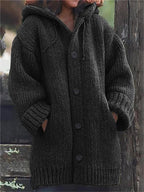 Lange, übergroße Strickjacke mit Kapuze