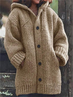 Lange, übergroße Strickjacke mit Kapuze