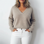 Damen Oversize Strick Luxus V-Ausschnitt Pullover | Große Größen