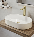  a modern bathroom setting featuring a white, oval-shaped countertop basin, identified as a Tennessee oval countertop basin. 