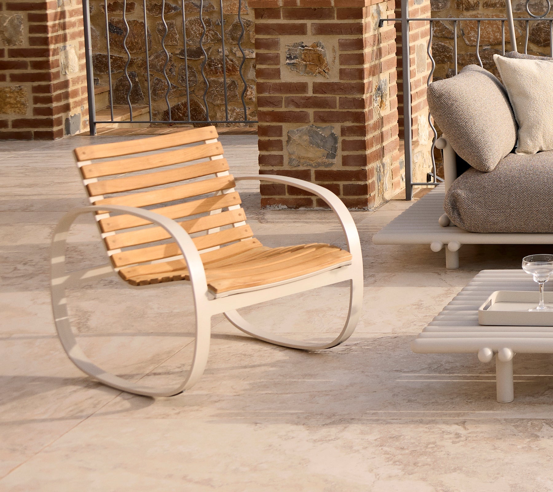 Outdoor Rocking Chair Teak Aluminum