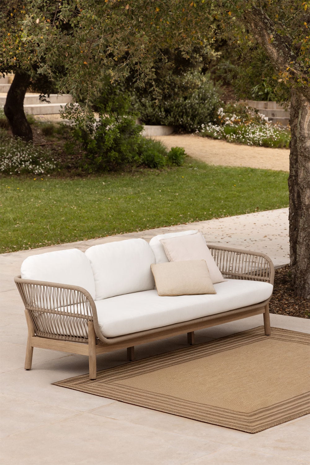 3 Seater Acacia Wood Rope Garden Sofa