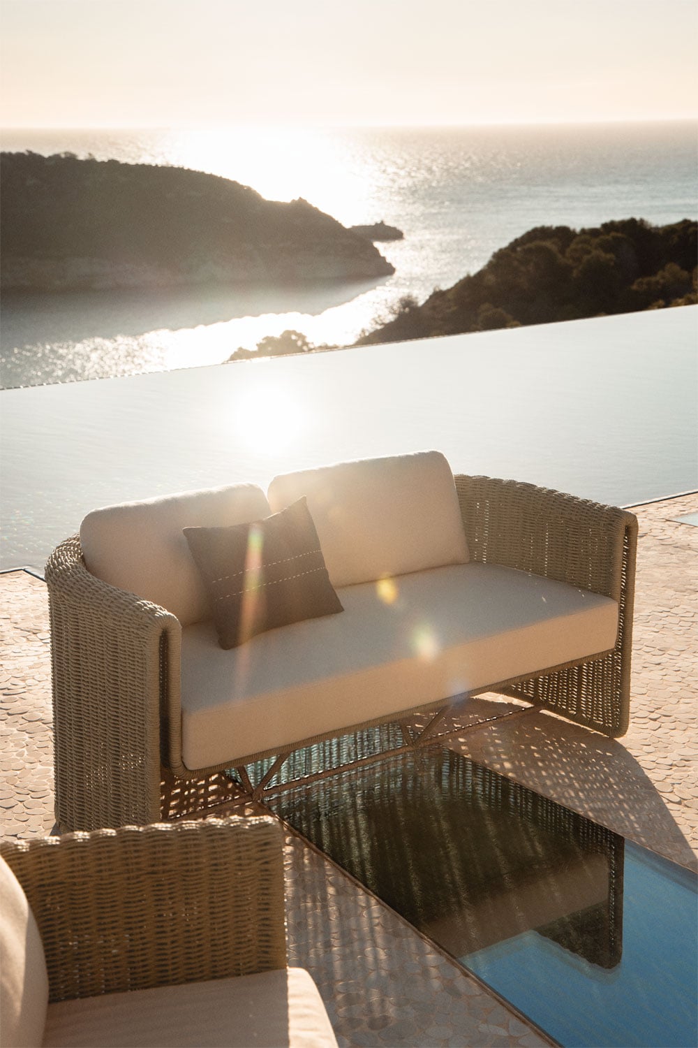 2 Seater Steel Synthetic Wicker Garden Sofa Boho